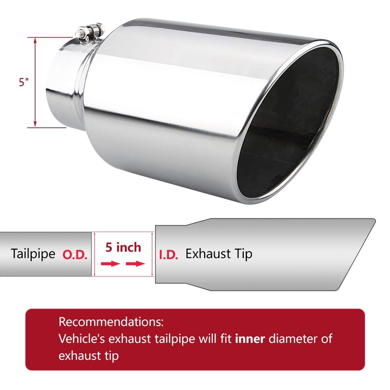 LCGP Exhaust Tip 5" Inlet 8" Outlet 15" Long Rolled End Angle Cut Bolt On Polished Exhaust Tail Pipe - Image 3